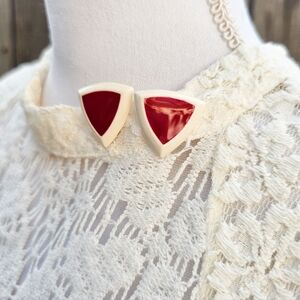 Vintage Cream and Red Clip On Earrings